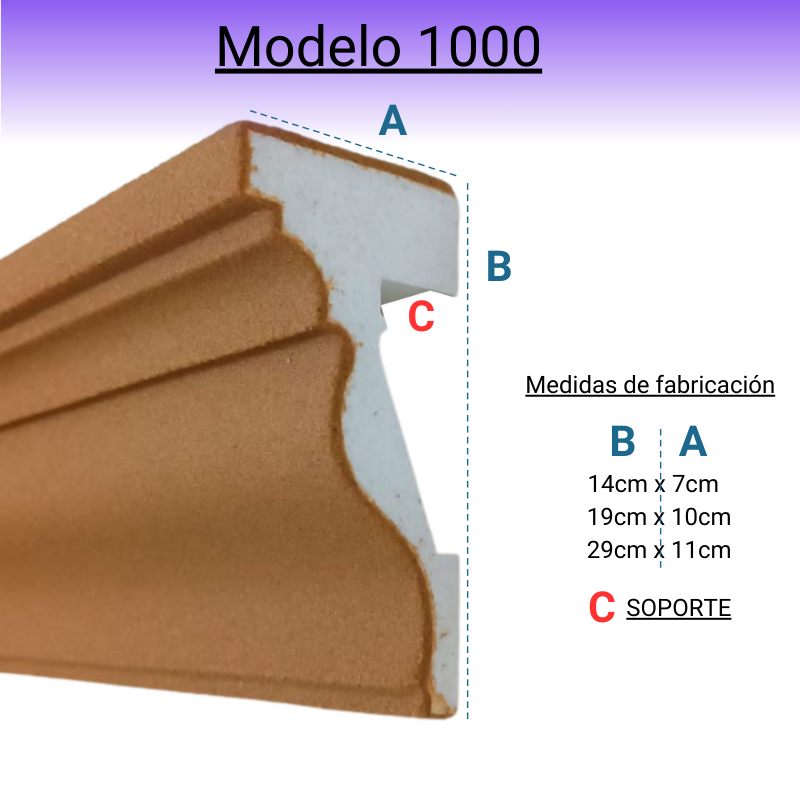 Cornisa Para Exterior Modelo 1000 Medida: 19cm X 10cm