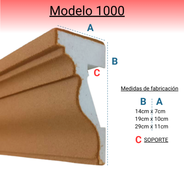 Cornisa para Exterior Modelo 1000 Medida: 29cm X 11cm