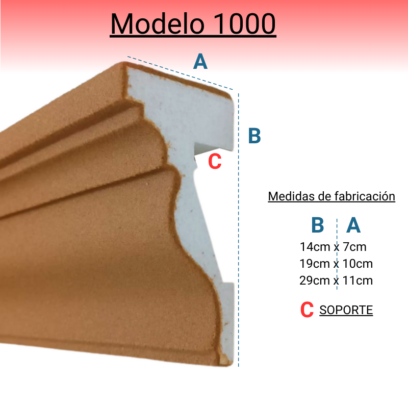 Cornisa para Exterior Modelo 1000 Medida: 29cm X 11cm