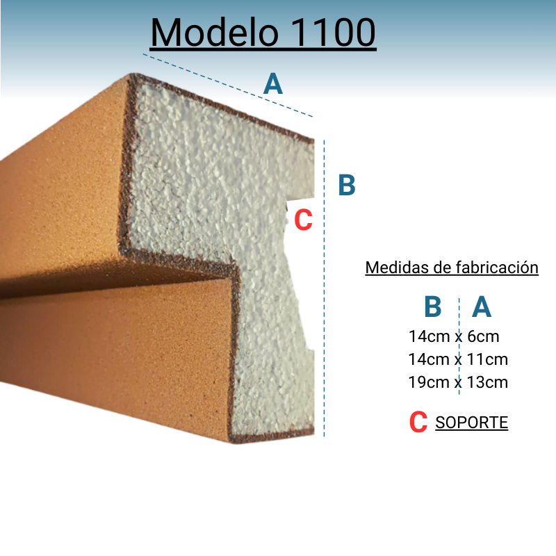Cornisa Para Exterior Modelo 1100 Medida: 14cm X 6cm Con soportes de instalación