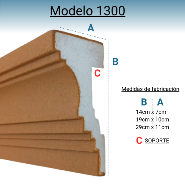Cornisa Para Exterior Modelo 1300 Medida: 14cm X 7cm